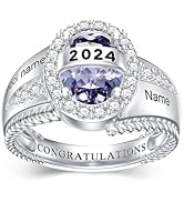 Midari Personalized 925 Sterling Silver Class Ring – Custom High School/College Graduation Ring With Birthstone - View #6