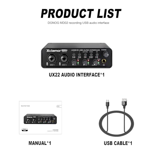 Image of USB Audio Interface 2 In 2 Out Sound Card 24 Bit 192kHz Recording Interface with XLR Mic Line Hi Z Inputs Phantom Power for Guitar Vocal Podcast Streaming Compatible with Windows Mac