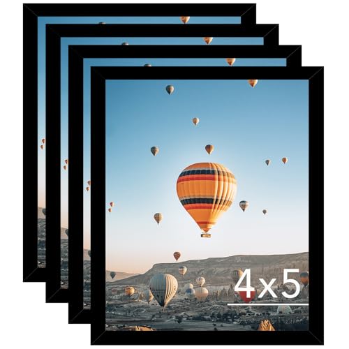 JCJMY 4x5 Picture Frame Set of 4 Black for Wall Hanging or Tabletop- Wall Mounting Horizontally or Vertically, 4 x 5 Wall Gallery Poster Photo Frames for 4 by 5 Photo,4 Pack, Black