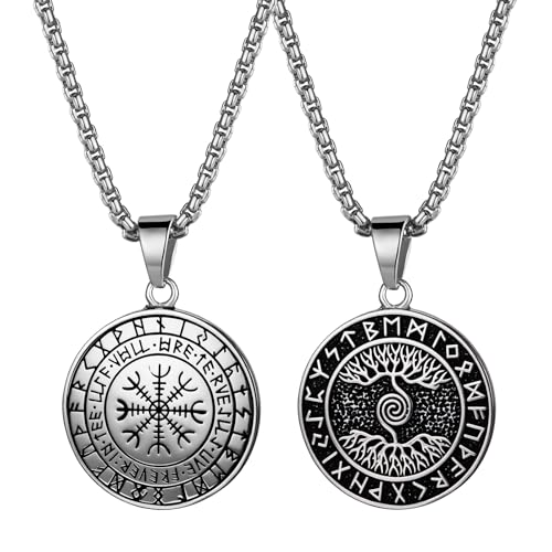 Collier viking arbre de vie homme cadeau amulette runes protection