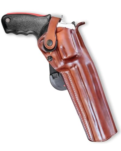 Masc OWB Leather Paddle Revolver Holster with Retention Strap, Fits Raging Bull .44 Mag/ 454 Casull 6.5-inch, Right Hand Draw Brown Color #1447#