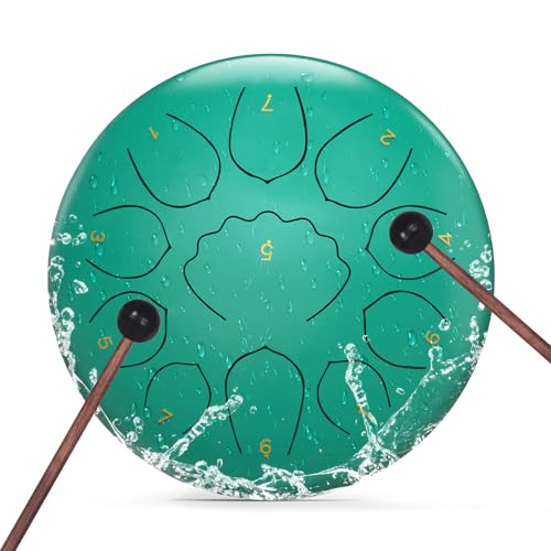 8 Inch Steel Tongue Drum 11 Notes A Major Handpan Drum Portable Rain Drum Outdoor Percussion Instrument with Mallets Finger Picks Carry Bag Music Book Beginner Yoga Meditation Gift