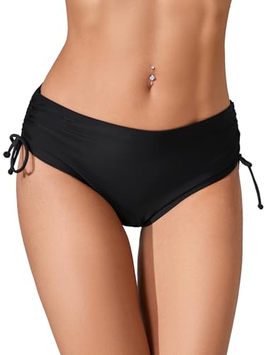 Women Full Coverage Bikini Bottom Tie Mid Waist Swim Bottoms Bathing Suit Swimsuit
