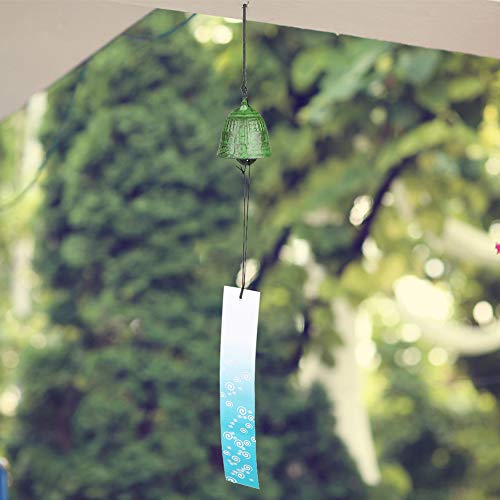 Traditional Japanese Cast Iron Bell Wind Chimes,Temple Bell Shaped Wind Chimes Meditation Sound For Garden Patio Balcony Decoration,Nature Green #TOP6