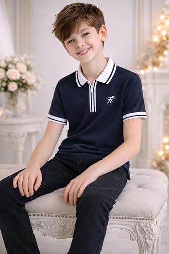Image of TotzTouch Boys Premium Polo Collar Tshirt Combo with Zipper Closure Color White & Black Age 6 Years to 15 Years