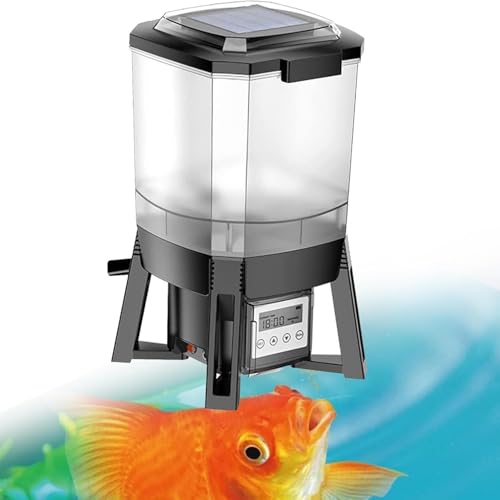 Image of AWAYDD Solar Automatic Fish Feeder, Automatic Fish Feeder Intelligent Timing, Large Capacity 6L Electric Fish Food Dispenser for Fish Tank Aquarium, 120° Dispersed Feeding Design