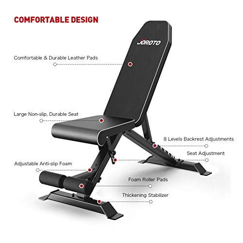 JOROTO Adjustable Weight Bench Strength Training Incline Decline Bench Full Body Workout Bench 8 Adjustable Angles Exercise Bench for Home Gym