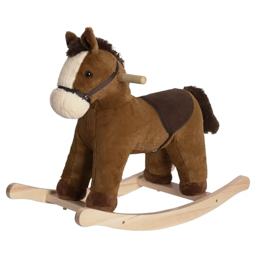 Rock My Baby Rocking Horse Dark Brown Horse Rocker for Toddlers 18M+ Plush Ride on Horse Toy with Realistic Sound Soft Stuffed Filling CPC Certified