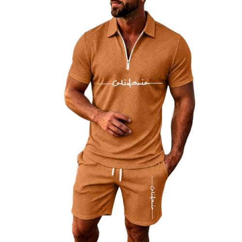 Ensemble polo zip homme texture sergée vêtement de voyage décontracté