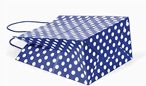 Image of RanGit Bhumi 24 pcs Color Paper Bags with Polka Dots - Party Favor Goodie Candy Gift Kraft Paper Bags with Handles for birthday, wedding, engagement party and other festivals (9 inchx4 inchx11.3 inch, Blue)
