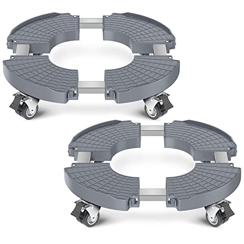 Yeabett Plant Caddy With Wheels, Heavy Duty Plant Trolley 38-56 cm Adjustable, 200kg Load Capacity Lockable Plant Pot Wheels For Indoor Outdoor Large Planter, Garden Flower Pot, Grey, 2 Pack