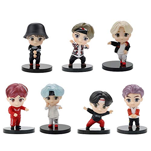 7 Pcs BTS Action Figure Cake ToppersToys Set Standing Position Characters BTS Birthday Party Supplies - 3inch