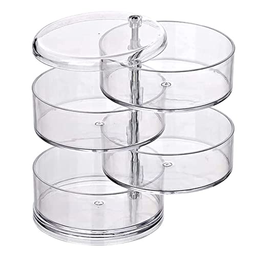 eKsdf Aufbewahrung Haargummis Schmuckbox Transparent Acryl Schmuckkästchen mit 4 Drehbare Fächern Schmuckschatull Tragbar Runde Kosmetik Organizer für Ohrringe Halsketten Ringe Armbänder Haarnadel Cover