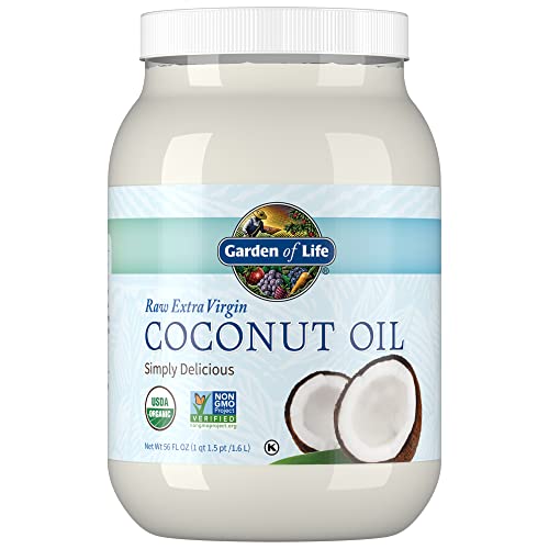 Garden of Life Coconut Oil for Hair, Skin, Cooking - Raw Extra Virgin Organic Coconut Oil, 110 Servings - Pure Unrefined Cold Pressed Oil with MCTs fo