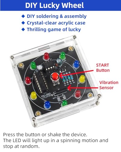 Kit d'entraînement de soudage de roue porte-bonheur à monter soi-même, kit complet de projet de soudure avec composants, PCB et boîtier, parfait pour les amateurs d'électronique et les débutants – vue 2