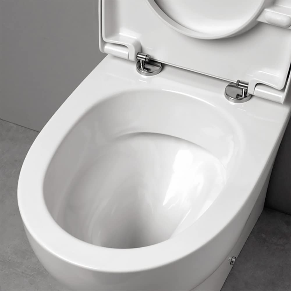Inbagno Sanitari Filo Muro Rimless con Scarico traslato, in Ceramica Bianca Lucida Serie Pratica, Sedile Copri WC Incluso