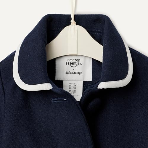 Amazon Essentials x Sofia Grainge Baby Girls' Wool Blend A-Line Dress Coat with Curved Collar, Navy, 18 Months - image 4