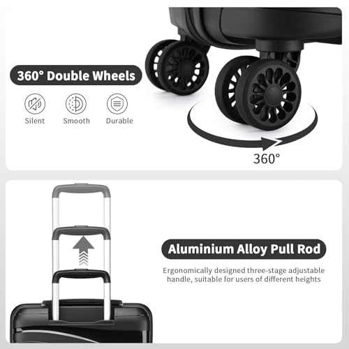 Kono Luggage Sets of 2 Piece Lightweight Polypropylene Hard Shell Suitcase with TSA Lock Spinner Wheels Travel Carry On Hand Cabin Luggage with Beauty Case (Set of 2, Black) - Image 4