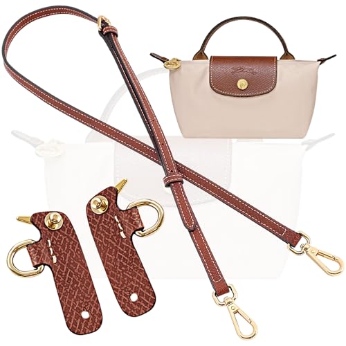 Image of Bag Leather Purse Strap Replacement Crossbody Shoulder Purse Straps for XS MINI Pouch, No Damage Conversion Kits Accessories With Gold Buckles Hardware(MINI-Brown-Gold)