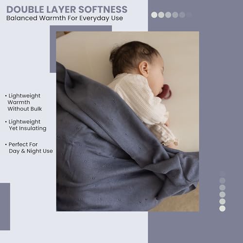 Image of Dua 100% Tencel Baby Blanket 30x40 in, Lyocell Grey Blue, Oeko-Tex Certified, Silky Soft Knit, Thermal-Regulating Swaddle and Receiving Blanket for Newborns