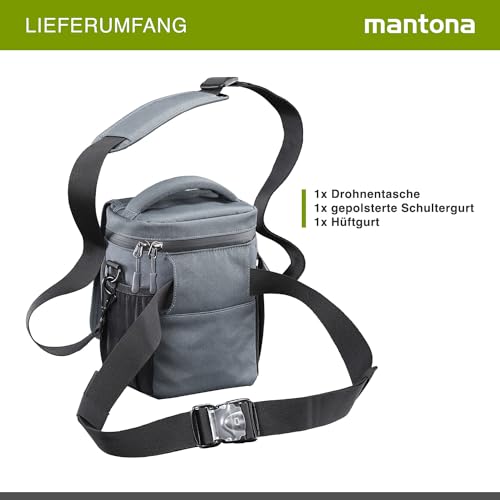 Mantona Drohnen etui do DJI Mavic Pro (wymiary zewnętrzne 175 x 230 x 140 mm, wymiary wewnętrzne 150 x 210 x 95 mm, z paskiem na ramię i talię - czarne