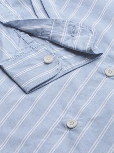 Image of THE BEAR HOUSE Men Cotton Blue Striped Slim Fit Casual Shirt