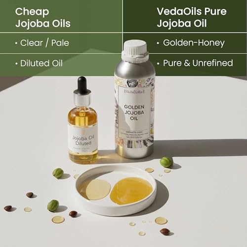 Image of VedaOils Golden Jojoba Oil for Hair Growth 100ml | Cold Pressed Jojoba Oil for Skin & Face Massage | 100% Pure & Natural Moisturizing Oil | Cold Pressed