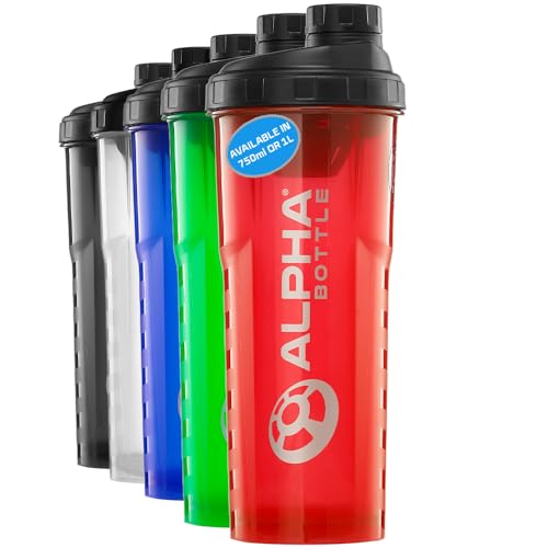 Alpha Designs Protein Shaker Bottle 1L - 1000ml Gym Bottle for Protein Shakes - Leakproof Screw Cap - Red