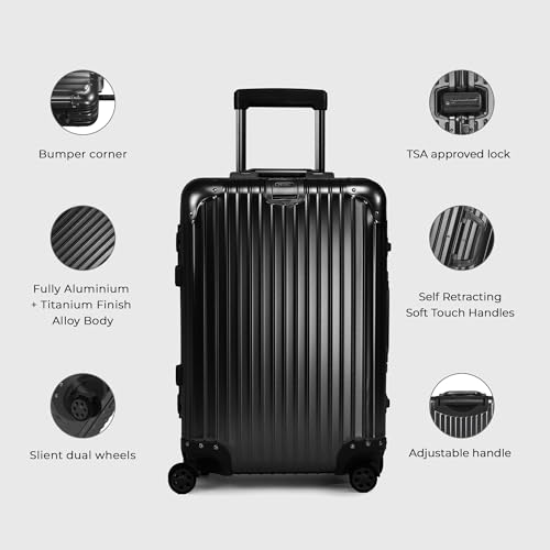 Image of Verage Secure Jet Full Aluminium Body (35 Liters) Cabin Size Luggage with Zipperless Frame Closure & Dual TSA Approved Clasp Locks Spinner Suitcase Trolley Bag for Travel (Black)