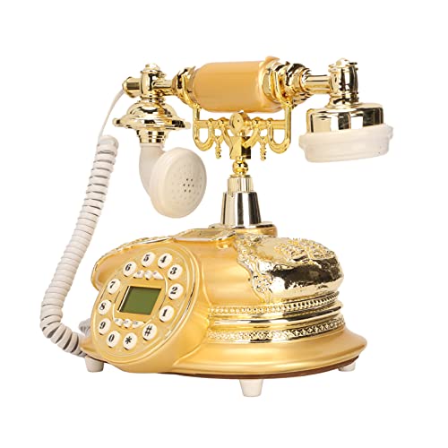Teléfono fijo retro dorado con pantalla LCD y tecla miniatura 1