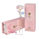Schönes Aussehen: Der Stiel 24K Gold Rose ist 24,5 cm groß und der lange Stiel ist golden, was edel und luxuriös aussieht. Die Blütenblätter von künstlichen Rosen bestehen aus Kunststoff mit einer bunten Vergoldung auf den Blütenblättern, die sehr schön und glänzend aussieht.