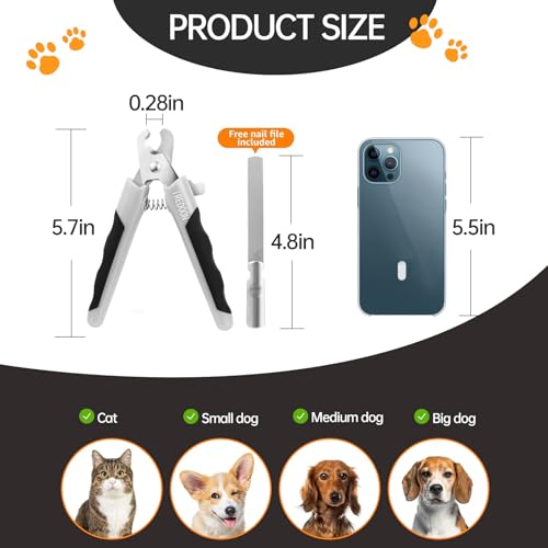 IREDOON Profi Krallenschere für Hunde und Katzen mit Hohe Qualität Nagelfeile aus Edelstahl und Hltrascharfen Klingen aus 4Cr13-Edelstahl für Kleine, Mittlere und Große Rassen