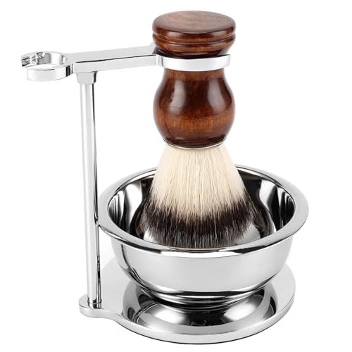 Kit profesional de afeitado húmedo con cepillo de cerdas de nailon, soporte de acero inoxidable y jabonera, juego de aseo clásico