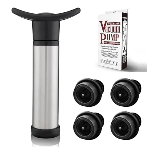 Wine Saver Vacuum Pump with 4 Wine Stoppers, Wine Bottle Stoppers with Food Grade Silicone Leak proof Keep Fresh Suitable for All Standard Wine Bottles