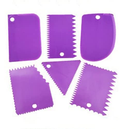 Lot de 6 grattoirs à gâteau, lisseur, trapèze, demi-cercle, arc, dents de scie, grattoir à crème, ensemble d'outils de fabrication de gâteaux, violet