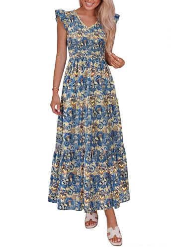 PRETTYGARDEN Women's Boho Floral Maxi Dress 2026 Summer Smocked V