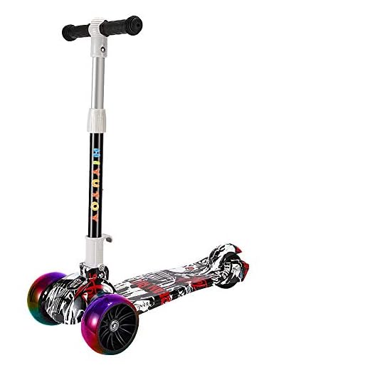 HIYUTOY Kick Scooter 3 Wheel Scooter,Adjustable Height Kids Scooter,Lean to Steer with Extra-Wide PU LED Light Up Wheels,for Boys & Girls from 3 to 12 Years Old (Graffiti)