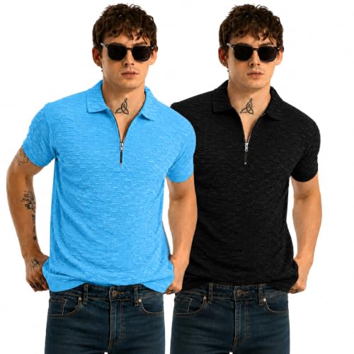 Image of Preneum Men's Solid Polycotton T-Shirt | Collared Neck | Half Sleeve | Regular Fit | Everyday Casual Wear (Available in Plus Sizes)