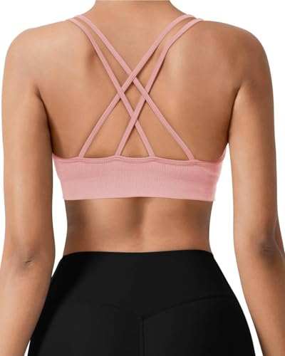 Image of VEQKING Seamless V-Neck Cross Back Women Sports Bra for Small Chest, 3 Pack | Made for A-C Cups, Spaghetti Straps, Removable Padded, Comfort Wireless for Low Impact Workout: Yoga, Lounging & Daily Wear