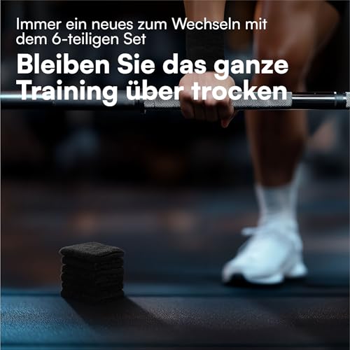 Foto von H&S 6er Set Schweißband Handgelenk - 6X Arm Schweissband für Damen Herren Kinder - 6 Schweißbänder für Tennis - Fitness-Schweißbänder - 6X Wristband - Schwarz