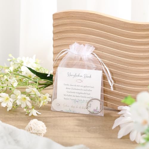 Hestya Kommunion Gastgeschenk Acryl Einkaufswagenchip Schlüsselanhänger Schön DASS Du Da Bist Gastgeschenke Geschenkset für Kommunion Konfirmation Firmung(Blume,Gold,30 Sets)