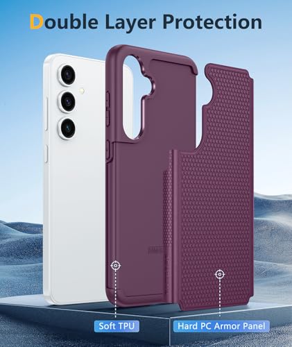 Image of FNTCASE for Samsung Galaxy S24 Case: Dual Layer Heavy Duty Cell Phone Protective Cover Shockproof Rugged with Non-Slip Textured - Military Drop Protection Bumper Tough - 2024, 6.2inch Burgundy
