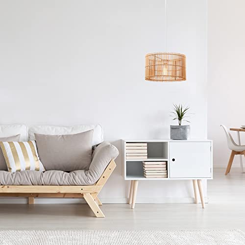 Globe Electric 65942 1-Light Pendant Lighting, Natural Bamboo Shade, White Fabric Cord #TOP3