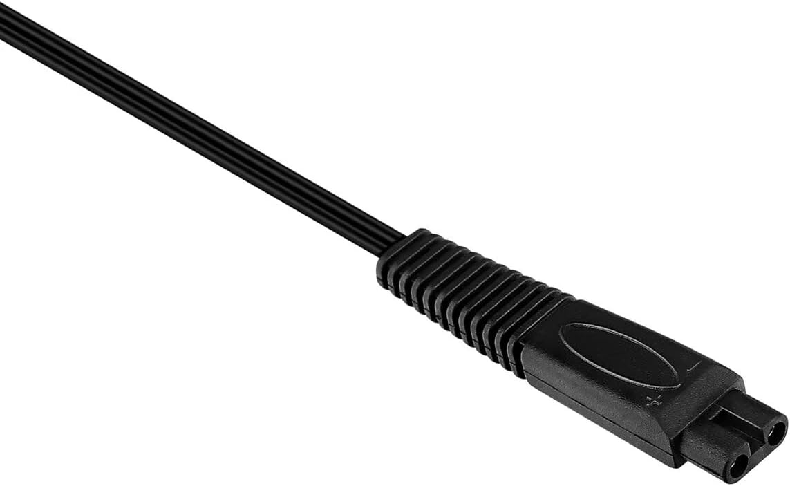 Close-up of the 2-pin output connector of the AC adapter