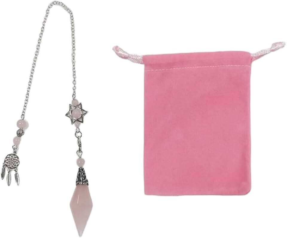 Péndulo de piedra de cono de punta de cristal Reiki para mujeres y hombres, péndulos de piedra natural de doble punta para adivinación, meditación, visión, equilibrio (Cuarzo Rosa)