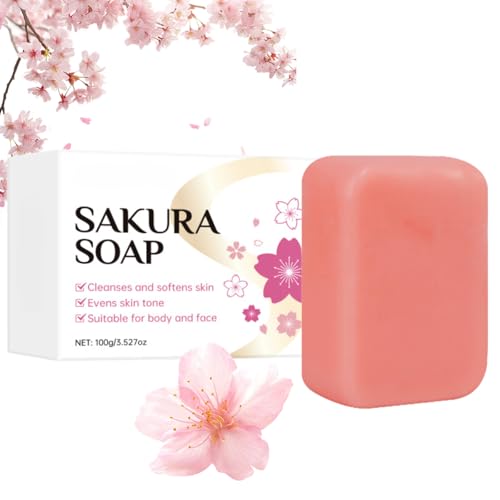 Sakura Face Soap Bar, Exfoliating Facial Soap, Natural Handmade Soap Bar, Skin Care Bar Soap for Cleanse and Soften Skin, Dark Spot Care 100g