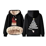 Women Christmas Hoodies Letter Print Tops Fall Winter Long Sleeve Loose Fit Hooded Waffle Sweatshirt Xmas Jumper Cute Pullover Tunic C-49