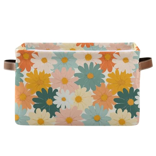 Image of Aslsiy Storage Basket Colorful Daisies Retro Groovy Flower (4) Nursery Bins Baby Canvas Box Clothes Shelf Basket Laundry Hampers 1 Pcs