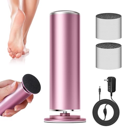krofaue Electric Foot File Remover Callus - Professional Aluminum File Grinder Adjustable Pedicure Tools with 60pcs Sandpaper Disks for Dead Skin Pink