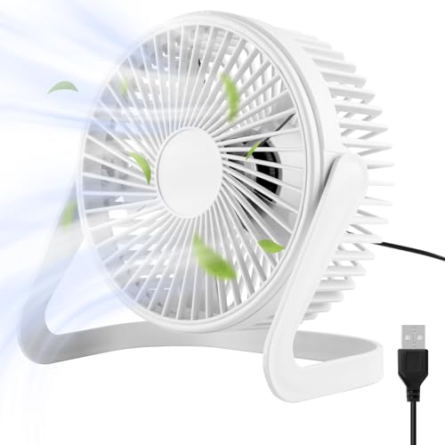 Ventilador de Escritorio USB, Lostrain Abanico Portátil Silencioso con 2 Velocidades, Mini Pequeño Ventilador de Mesa Potente con Rotación para Oficina Hogar Viajes (Blanco)